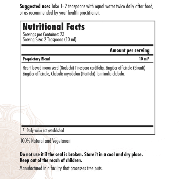 Athreya Amruthottara Kashayam, supplement facts label