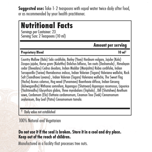 Athreya Dhanwantara Kashayam, supplement facts label