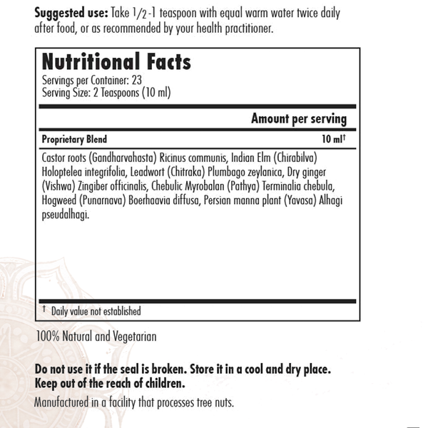 Athreya Gandharvahastadi Kashayam, supplement facts label