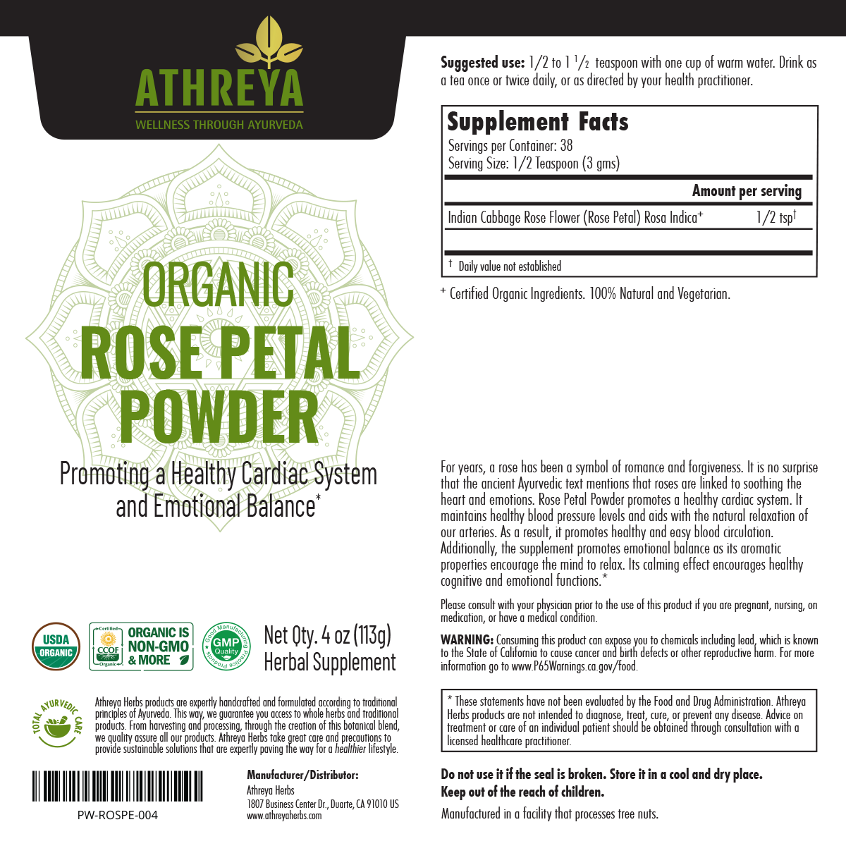 Organic Rose Petal Powder 16 Ounce